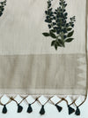 Womens Semi Tussar Grey Flower Embroidery Saree ST90