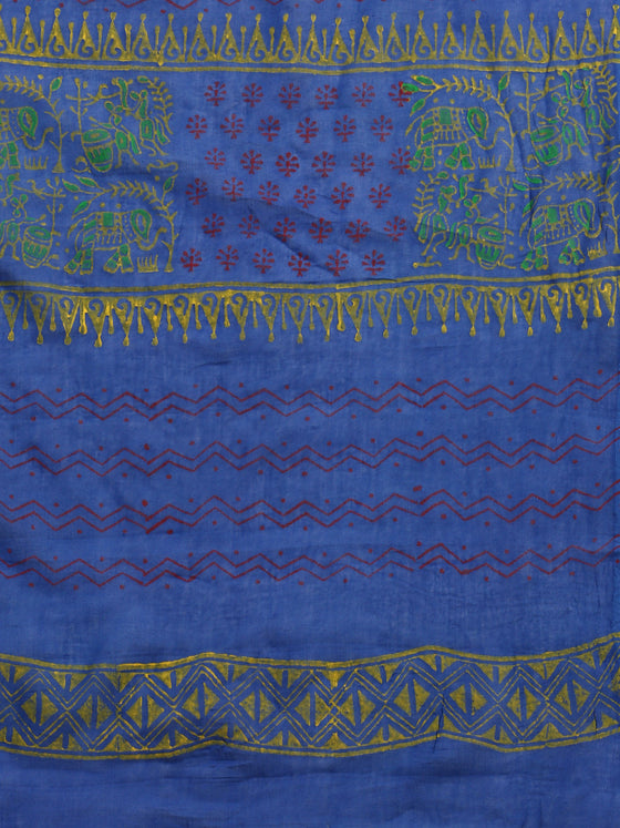 Semi Cotton Printed Saree White and Blue SCS11