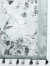 Alluring Semi Linen Grey Floral Printed Embroidery Saree SLPE09