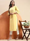 Cotton Plain Round Neck Straight Cut Yellow Kurti CPK05