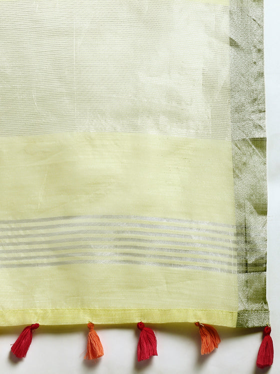 Classy Semi Linen Yellow Printed Embroidery Saree SLPE03