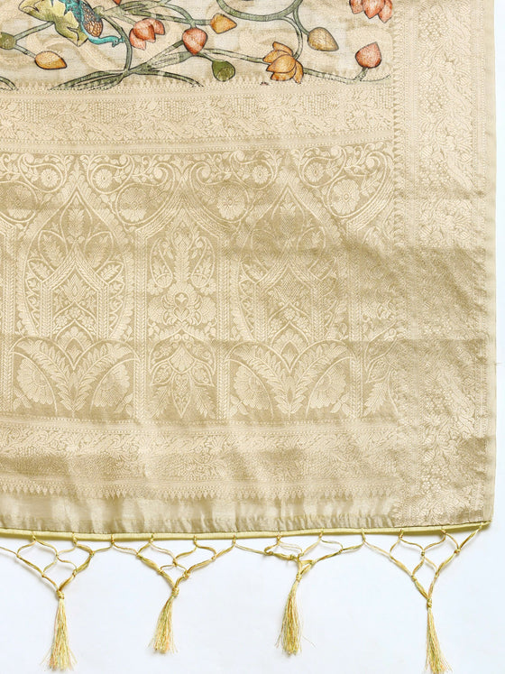 Alluring Dola Silk Sandal Flower Digital Print with Jari Border Sarees DS03