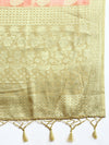 Semi Tussar Peach & Green Flower Printed Saree with Tassels STP16