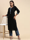 Cotton Embroidered Round Neck Straight Cut Black & Blue Kurti Set EKS01