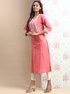 Cotton Embroidered Round Neck Straight Cut Pink Kurti EK27