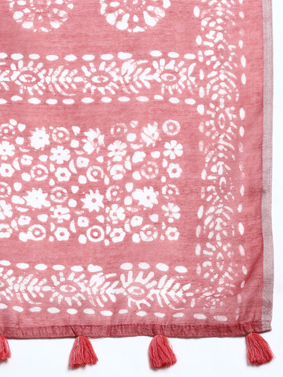 Elegant Semi Linen Flower Digital Print Pink & White Saree SL66