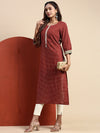 Cotton Printed Round Neck Straight Cut Brown Kurti PK29