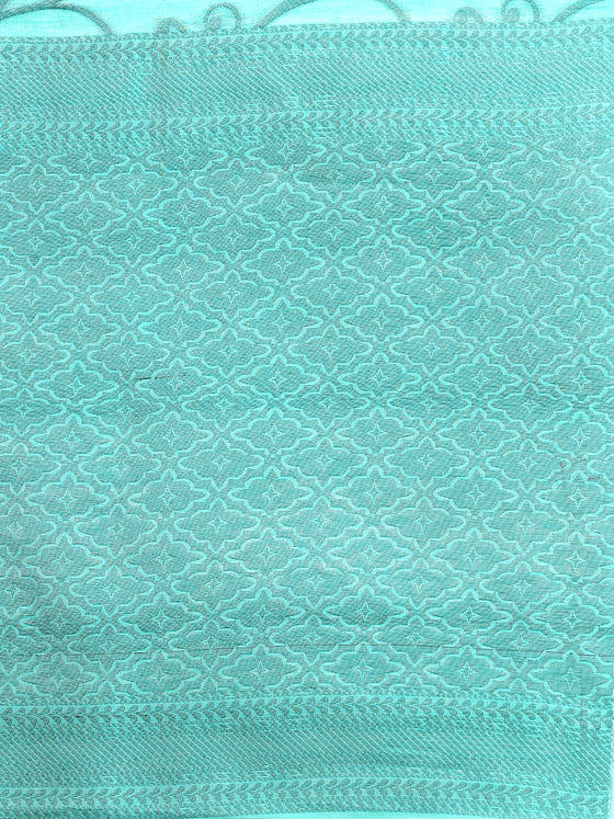 Stylish Green Leaf Design Semi Kora Cotton Saree SK89