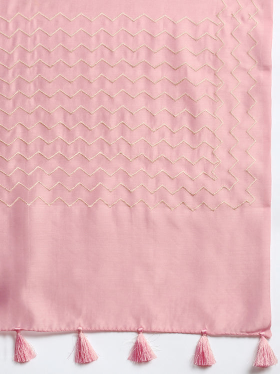 Elegant Semi Linen Plain Pink Saree SL50