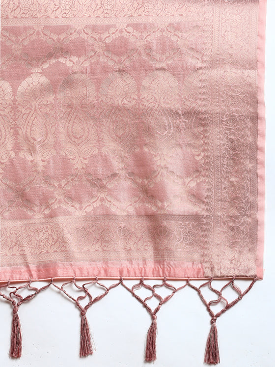 Elegant Dola Silk Pink Flower Digital Print with Jari Border Sarees DS01