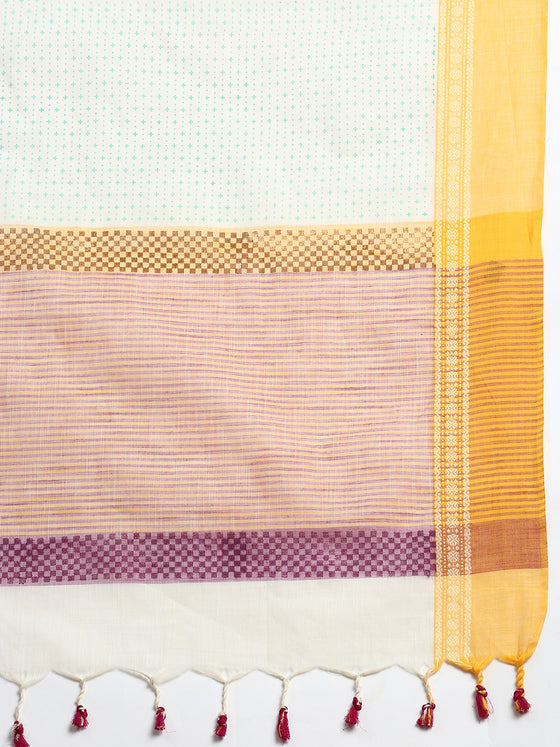 Semi Cotton Printed Saree Sandal and Purple SCS06