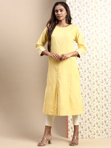  Cotton Plain Round Neck Straight Cut Yellow Kurti CPK03