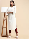 Cotton Plain Round Neck Straight Cut Off White Kurti CPK09