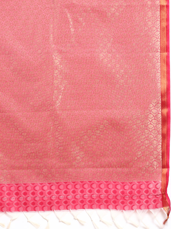 Stylish Navy & Pink Semi Kora Cotton Saree with Contrast Pallu SK82