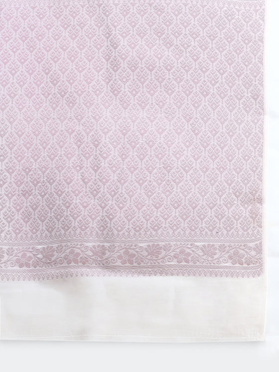 Stylish Off White & Pink Flower Design Semi Kora Cotton Saree SK80