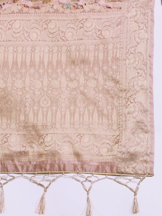 Elegant Dola Silk Pink Digital Print with Jari Border Sarees DS06