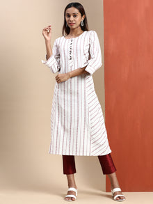 Cotton Embroidered Mandarin Collar Straight Cut Off White Kurti EK38