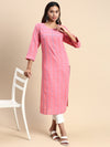 Cotton Embroidered Round Neck Straight Cut Pink Kurti EK40