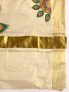 Kerala Tissue Peacock Feather Printed Gold Jari Border Saree OKS35 Onam Collection