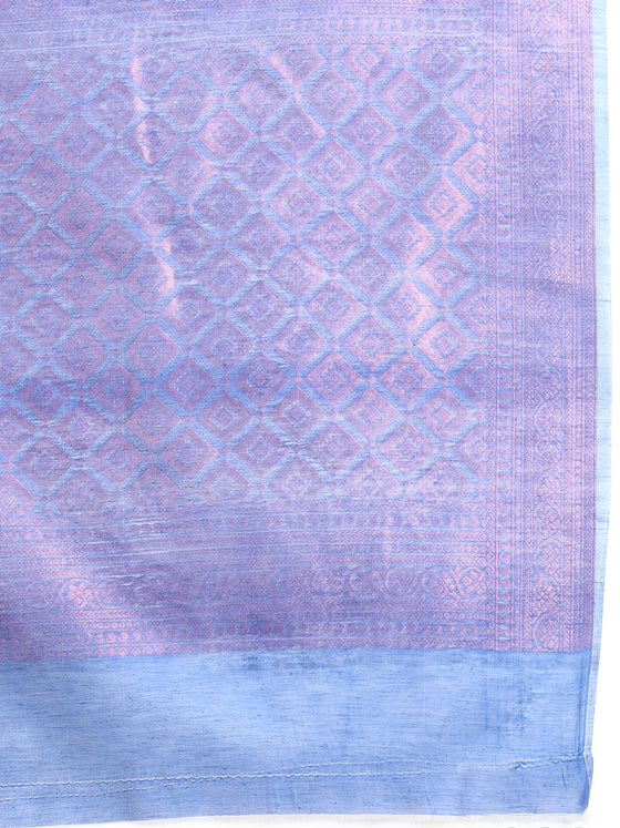 Stylish Violet & Pink Semi Kora Cotton Saree SK84
