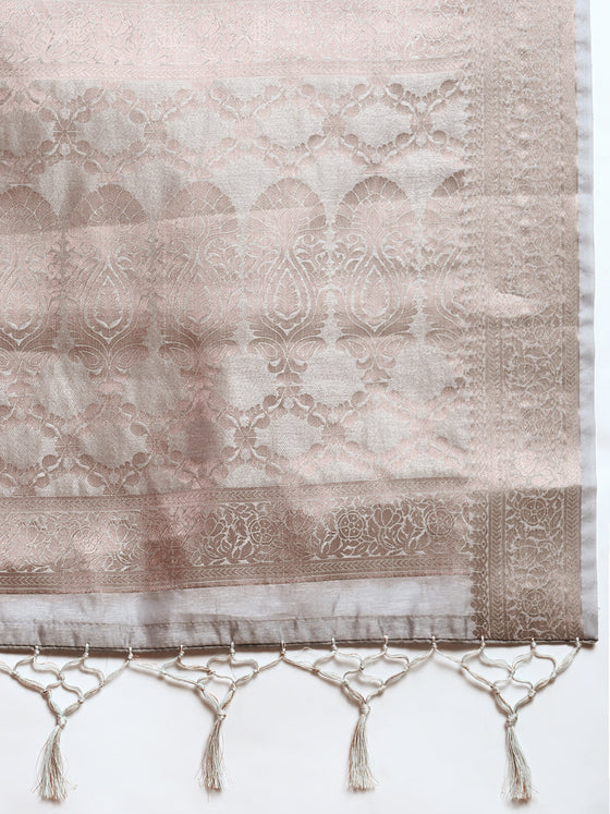 Beautiful Dola Silk Light Peach Flower Digital Print with Jari Border Sarees DS05