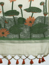 Womens Semi Tussar Sandal & Grey Flower Embroidery Saree ST92