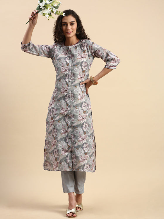 Cotton Printed Straight Cut Green and Purple Kurti EK16