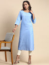 Cotton Plain Round Neck Straight Cut Blue Kurti CPK01