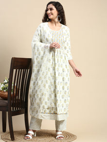  Beautiful Off White Printed & Embroidered Kurti Set PKS01