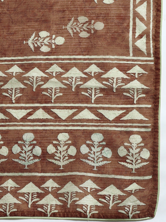 Semi Cotton Brown and Sandal Flower Printed Saree SCS23