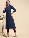 Cotton Plain Round Neck Straight Cut Navy Kurti CPK10