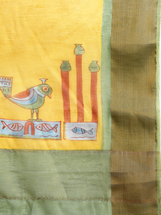 Elegant Semi Linen Yellow & Green Saree SL49