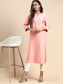  Cotton Embroidered Round Neck Straight Cut Pink Kurti EK35