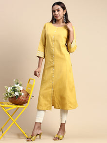  Cotton Plain Round Neck Straight Cut Mustard Kurti CPK07