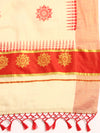 Kerala Tissue Flower Printed Gold Jari & Red Border with Tussle Saree OKS04