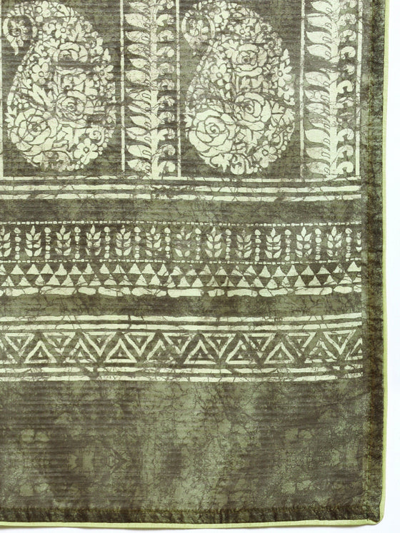 Semi Cotton Green and Sandal Flower Printed Saree SCS24