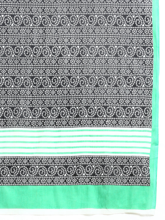 Elegant Green & White Flower Printed Pure Cotton Saree PCS51