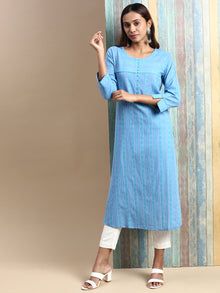  Cotton Embroidered Round Neck Straight Cut Blue Kurti EK39