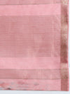 Semi Organza Sandal and Pink Flower Printed with Jari Border Saree SOS03