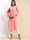 Cotton Printed Collar Neck Straight Cut Pink Kurti PK25