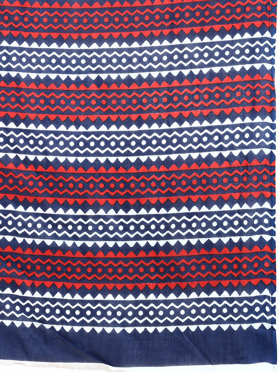 Elegant White & Navy Printed Pure Cotton Saree PCS56