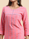 Cotton Embroidered Round Neck Straight Cut Pink Kurti EK40