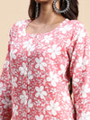 Cotton Printed Round Neck Straight Cut Pink Kurti PK24