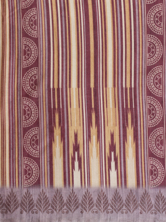 Semi Tussar Purple & Sandal Flower Embroidery Saree ST93