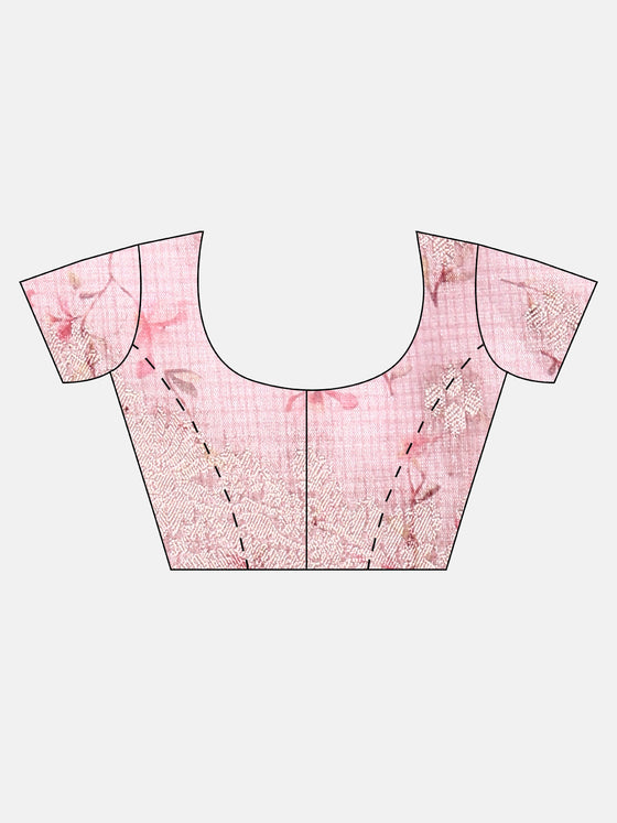 Elegant Dola Silk Pink Flower Digital Print with Jari Border Sarees DS01