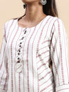 Cotton Embroidered Mandarin Collar Straight Cut Off White Kurti EK38