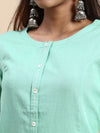 Cotton Plain Mandarin Collar Straight Cut Green Kurti CPK04