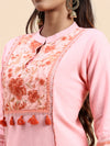 Cotton Pink & Brown Collar Neck Straight Cut Printed Kurti PK34