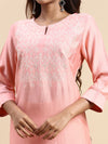 Cotton Embroidered Round Neck Straight Cut Pink Kurti EK35