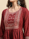 Elegant Embroidered and Printed Red & Sandal Umbrella Kurti EK20